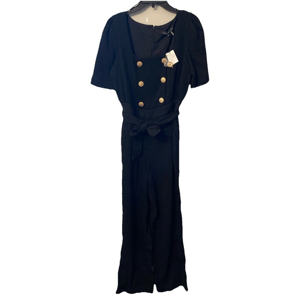 Endless Rose Women’s Black With Gold Tone Buttons Ribbed Jumpsuit Size M